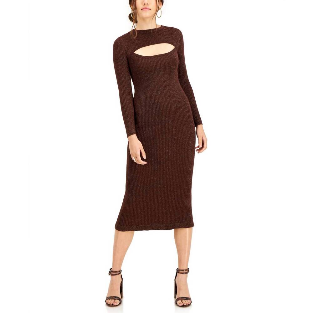 NEW LUCY PARIS carolyn glitter midi dress in brown